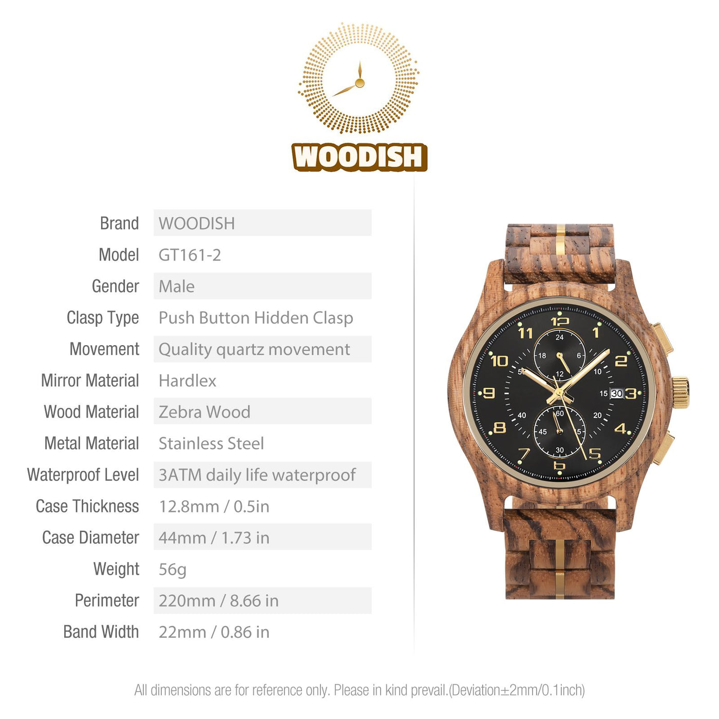 Stylish Men's Zebra Wood Wooden Watch GT161-2 Men's watch Bobo Bird 