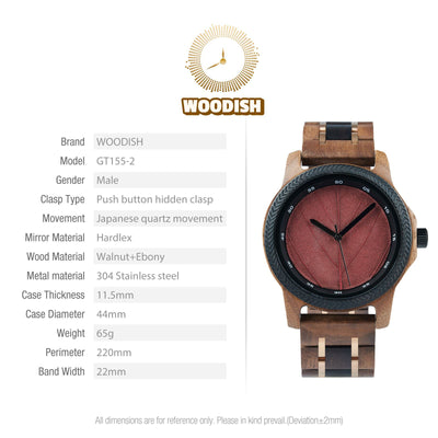 Unique Male Walnut & Eboy Wooden Watch GT155-2 Men's watch Bobo Bird 