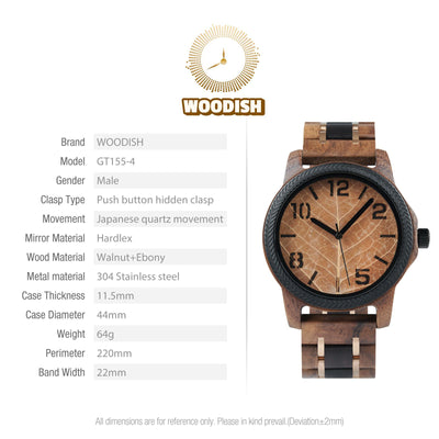 Unique Male Walnut & Eboy Wooden Watch GT155-4 Men's watch Bobo Bird 