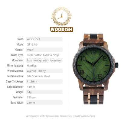 Unique Male Walnut & Eboy Wooden Watch GT155-6 Men's watch Bobo Bird 