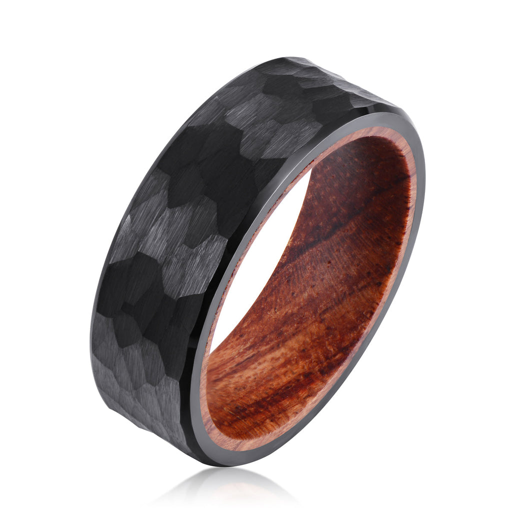 Black Hammered Tungsten Ring Wood Wedding Band Men Rosewood Inlay Brushed Design 8MM Width Size 5 to 15 Male online Anniversary His Engagement Gift